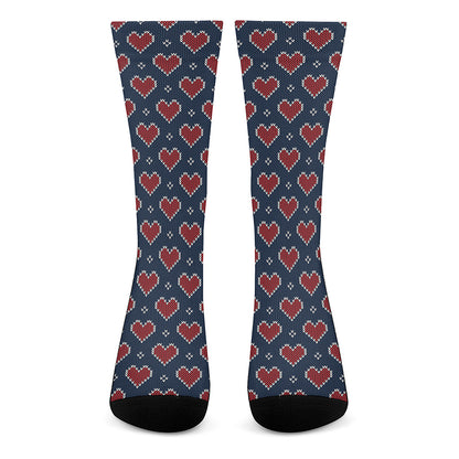 Heart Knitted Pattern Print Crew Socks