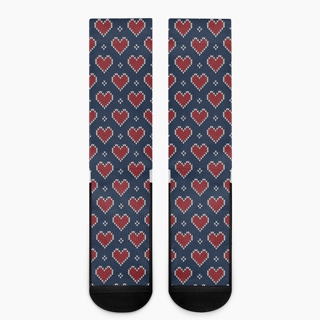 Heart Knitted Pattern Print Crew Socks