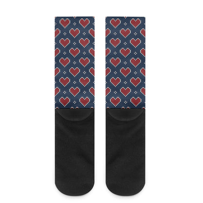 Heart Knitted Pattern Print Crew Socks