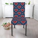Heart Knitted Pattern Print Dining Chair Slipcover