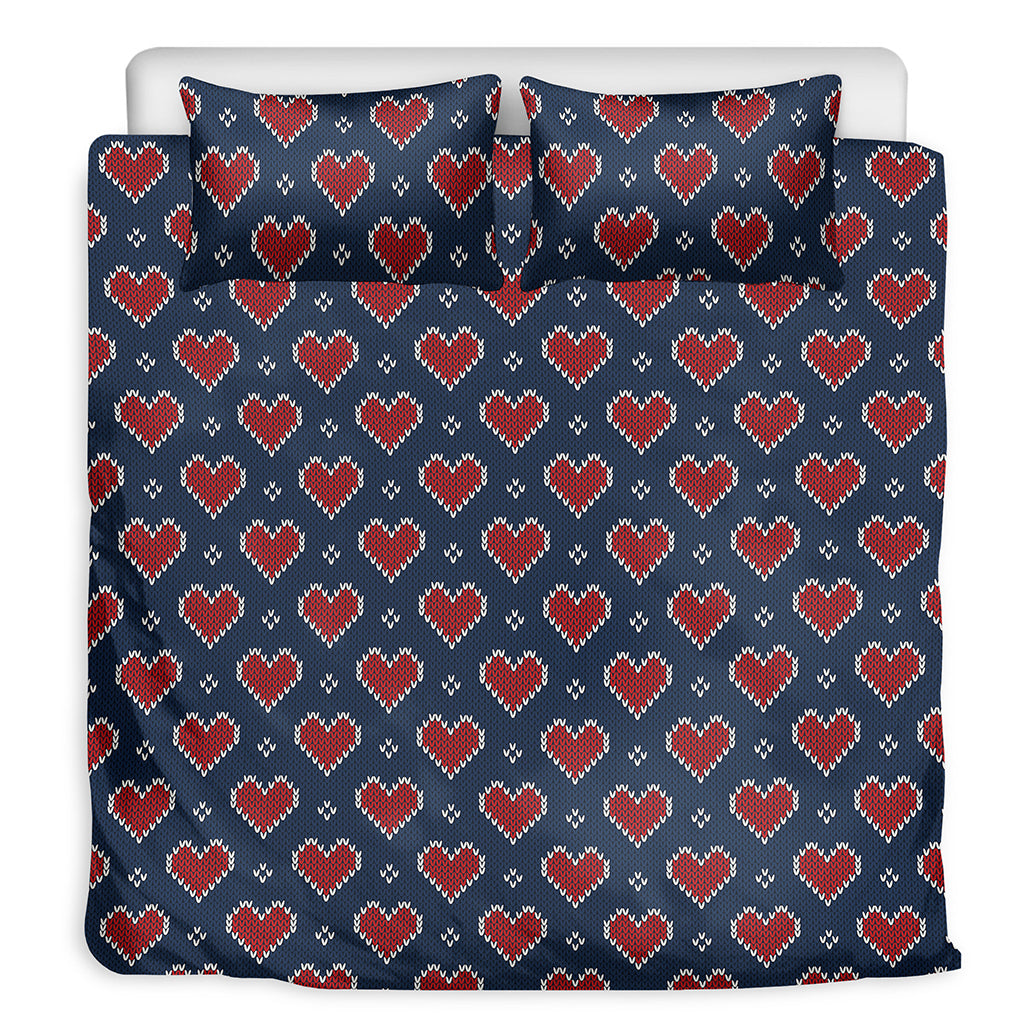Heart Knitted Pattern Print Duvet Cover Bedding Set