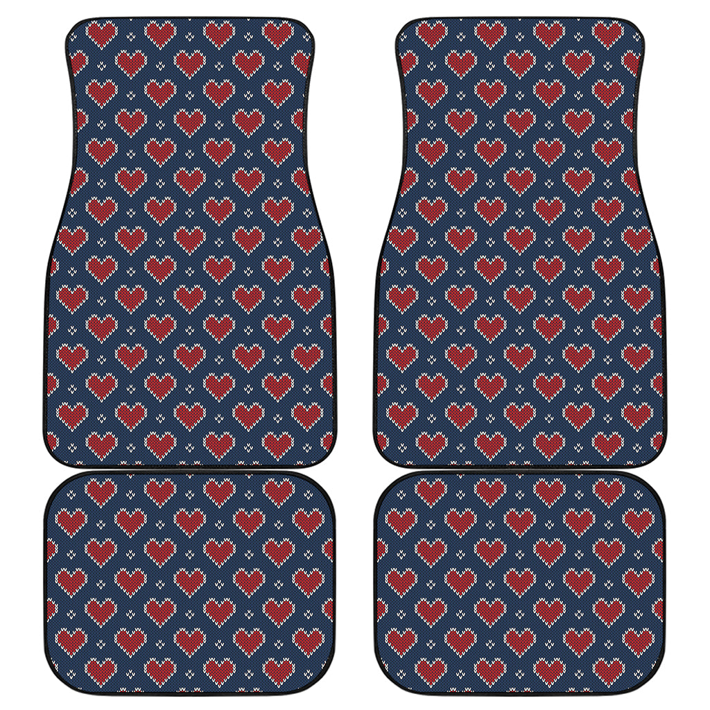 Heart Knitted Pattern Print Front and Back Car Floor Mats