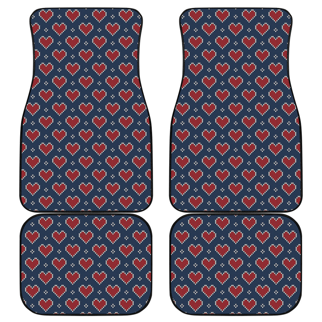 Heart Knitted Pattern Print Front and Back Car Floor Mats