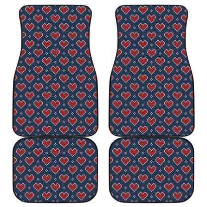 Heart Knitted Pattern Print Front and Back Car Floor Mats
