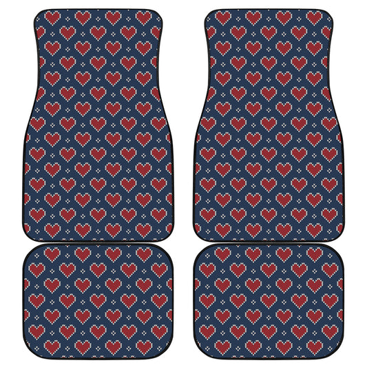 Heart Knitted Pattern Print Front and Back Car Floor Mats