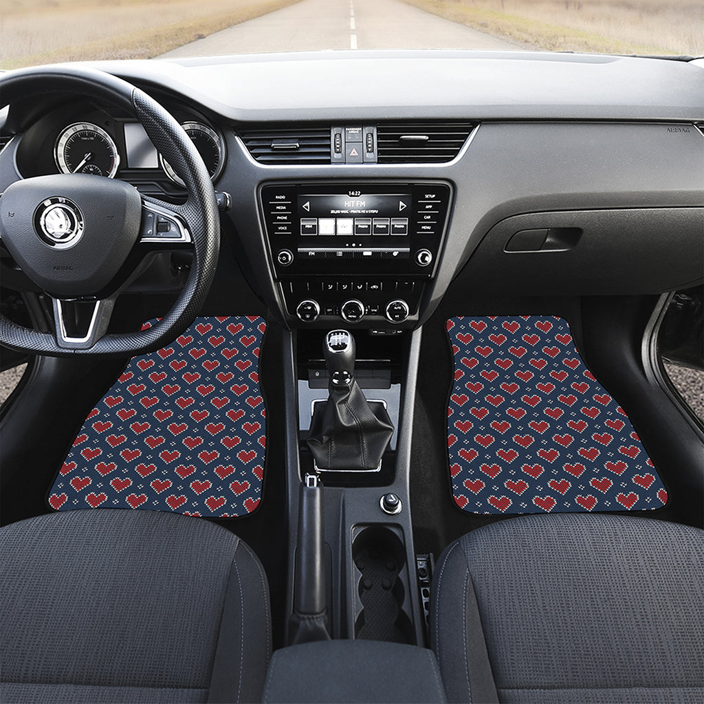 Heart Knitted Pattern Print Front and Back Car Floor Mats