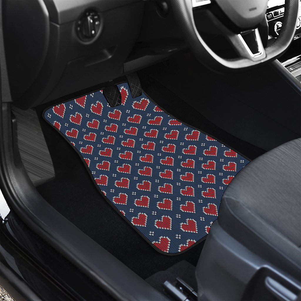 Heart Knitted Pattern Print Front and Back Car Floor Mats