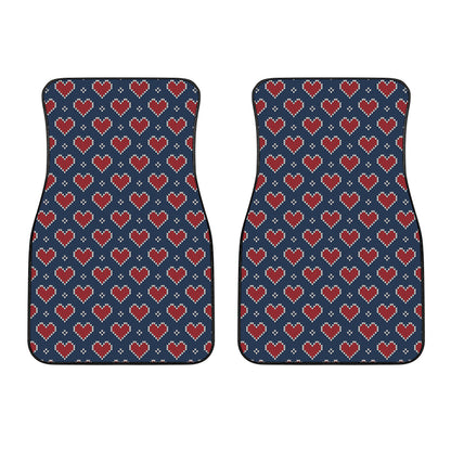 Heart Knitted Pattern Print Front Car Floor Mats