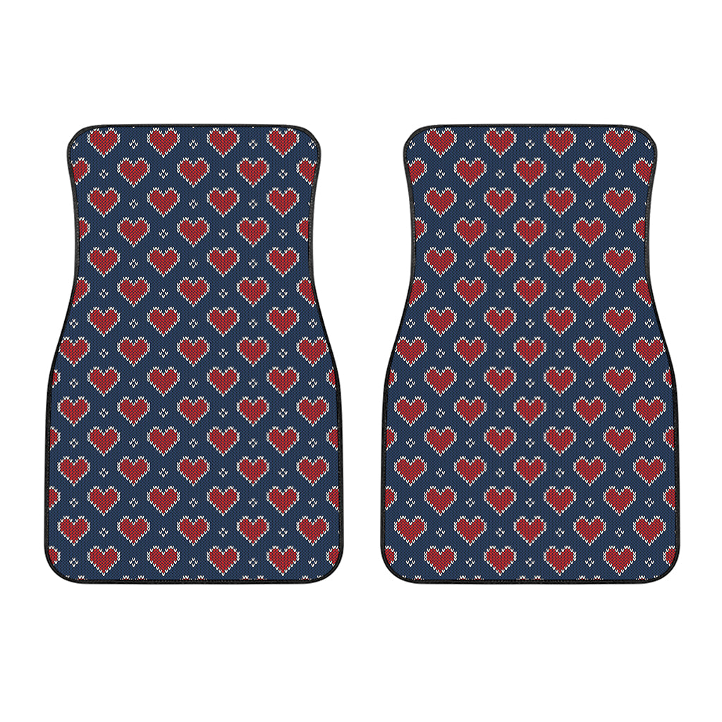 Heart Knitted Pattern Print Front Car Floor Mats