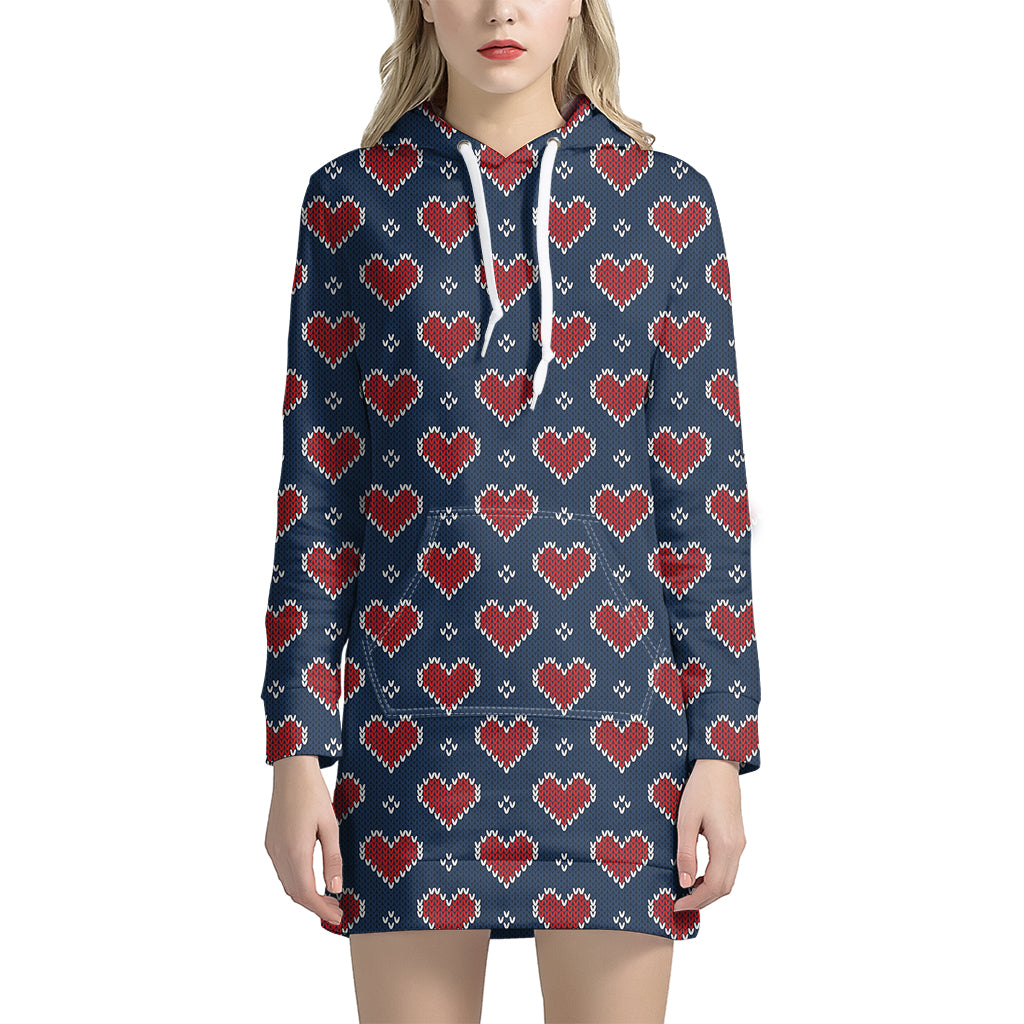 Heart Knitted Pattern Print Hoodie Dress