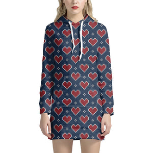 Heart Knitted Pattern Print Hoodie Dress