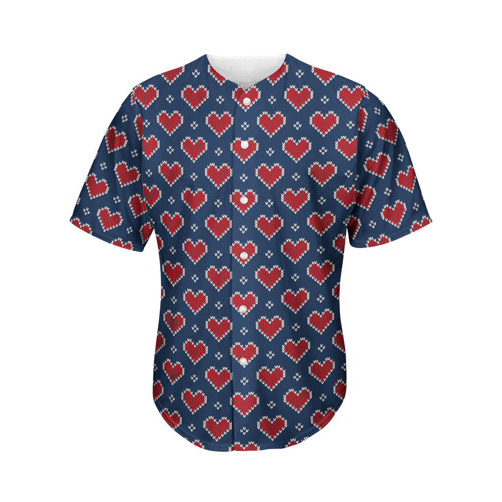 Heart Knitted Pattern Print Men's Baseball Jersey