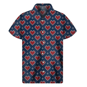 Heart Knitted Pattern Print Men's Short Sleeve Shirt