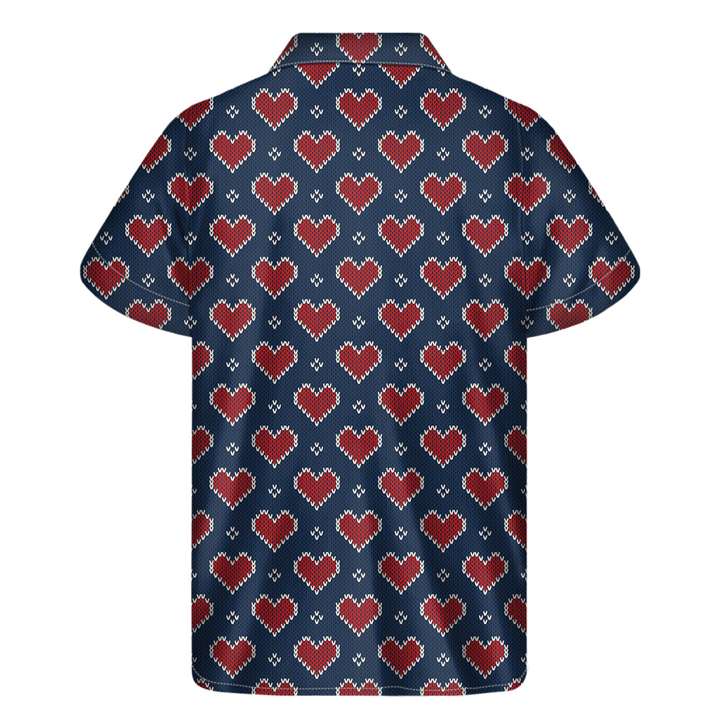 Heart Knitted Pattern Print Men's Short Sleeve Shirt