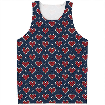 Heart Knitted Pattern Print Men's Tank Top