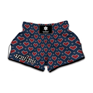 Heart Knitted Pattern Print Muay Thai Boxing Shorts