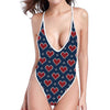 Heart Knitted Pattern Print One Piece High Cut Swimsuit