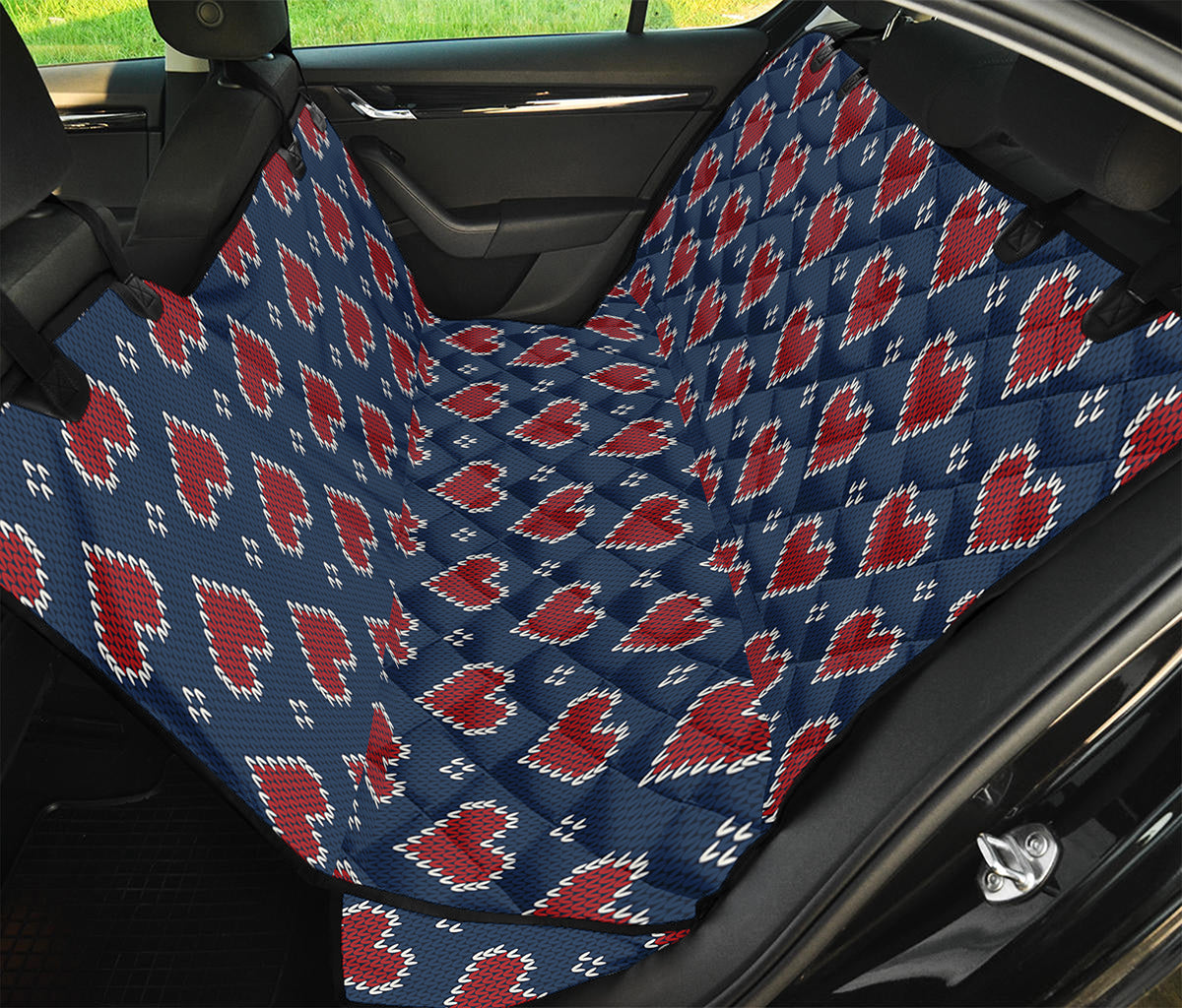 Heart Knitted Pattern Print Pet Car Back Seat Cover