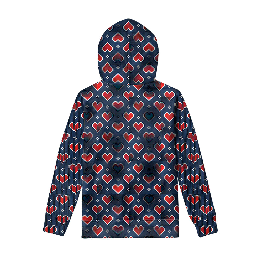 Heart Knitted Pattern Print Pullover Hoodie