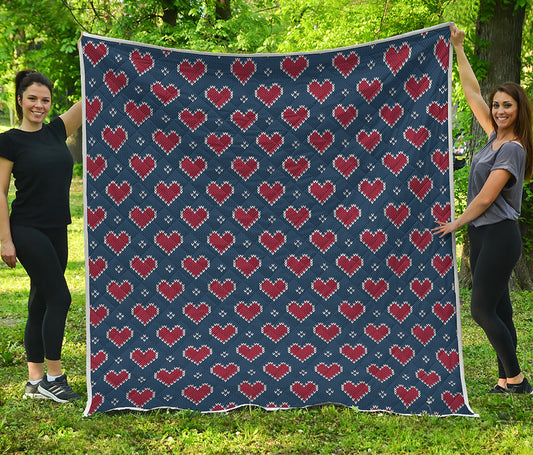 Heart Knitted Pattern Print Quilt