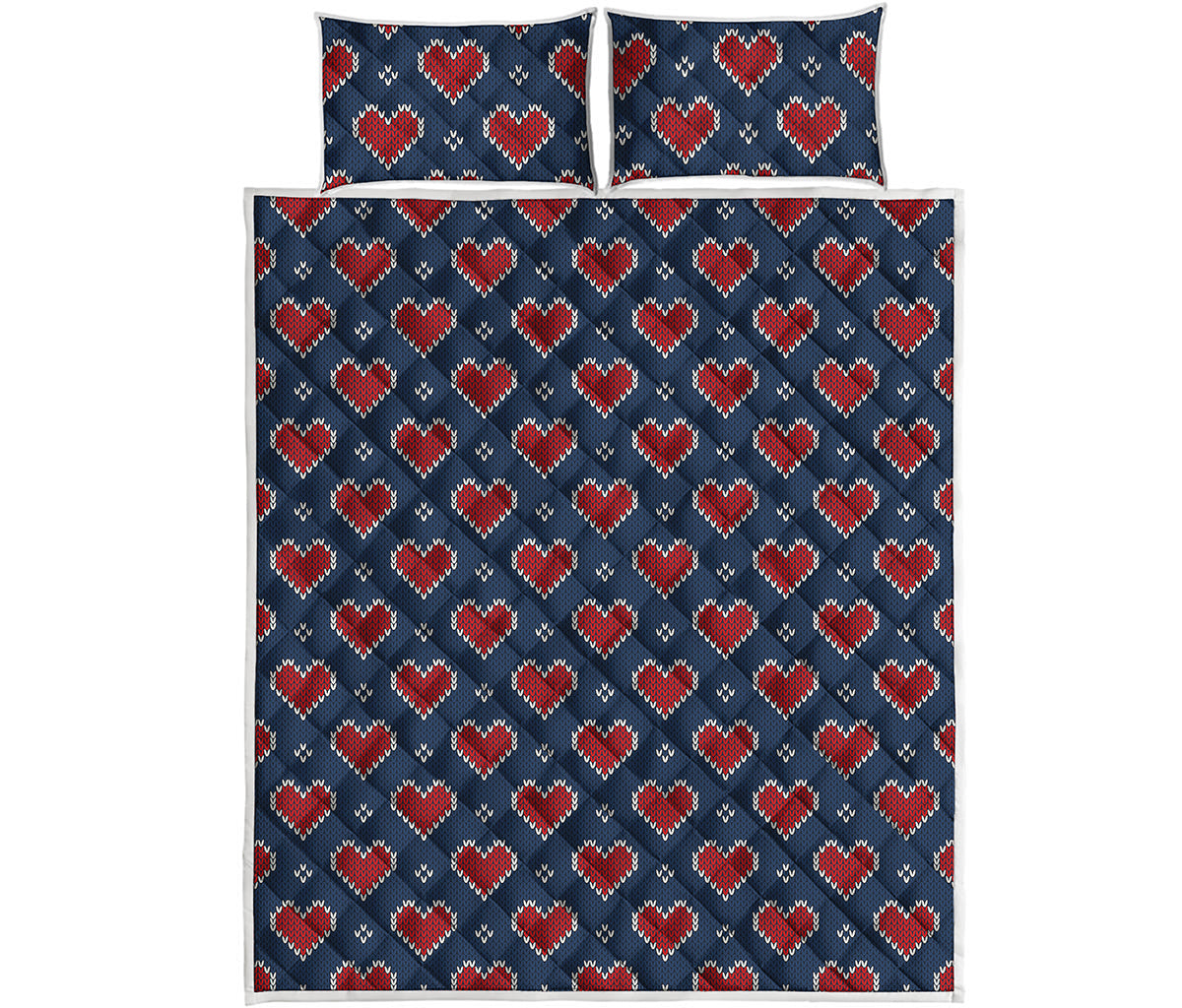 Heart Knitted Pattern Print Quilt Bed Set