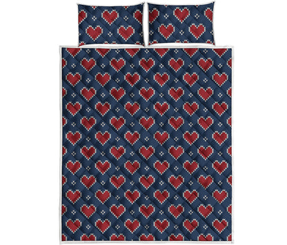 Heart Knitted Pattern Print Quilt Bed Set