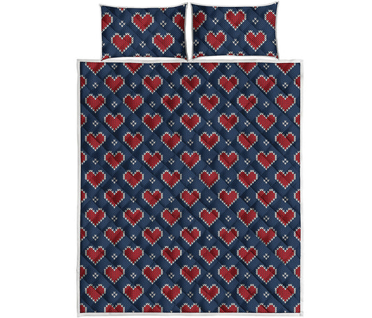 Heart Knitted Pattern Print Quilt Bed Set