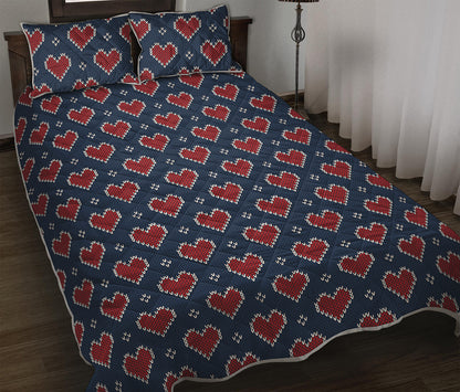 Heart Knitted Pattern Print Quilt Bed Set