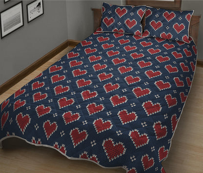Heart Knitted Pattern Print Quilt Bed Set