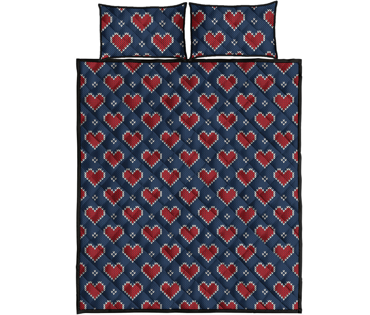 Heart Knitted Pattern Print Quilt Bed Set
