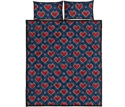 Heart Knitted Pattern Print Quilt Bed Set