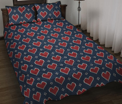 Heart Knitted Pattern Print Quilt Bed Set