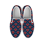 Heart Knitted Pattern Print White Slip On Shoes