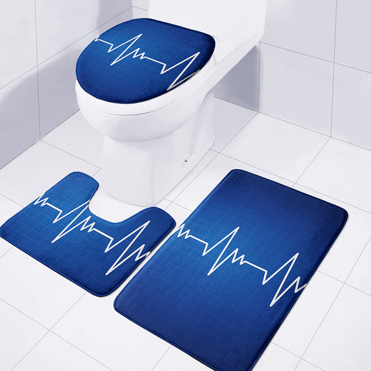Heartbeat Cardiogram Print 3 Piece Bath Mat Set