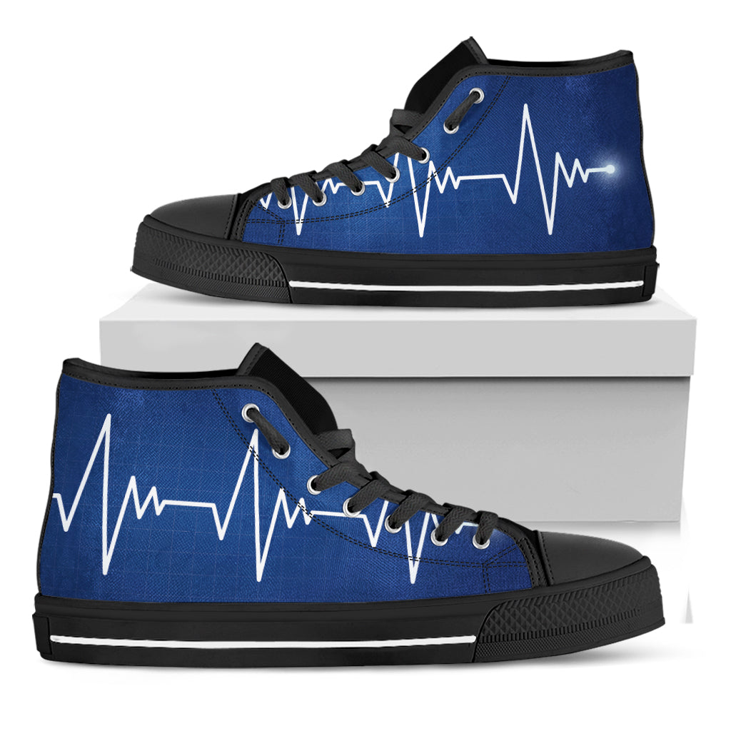 Heartbeat Cardiogram Print Black High Top Shoes