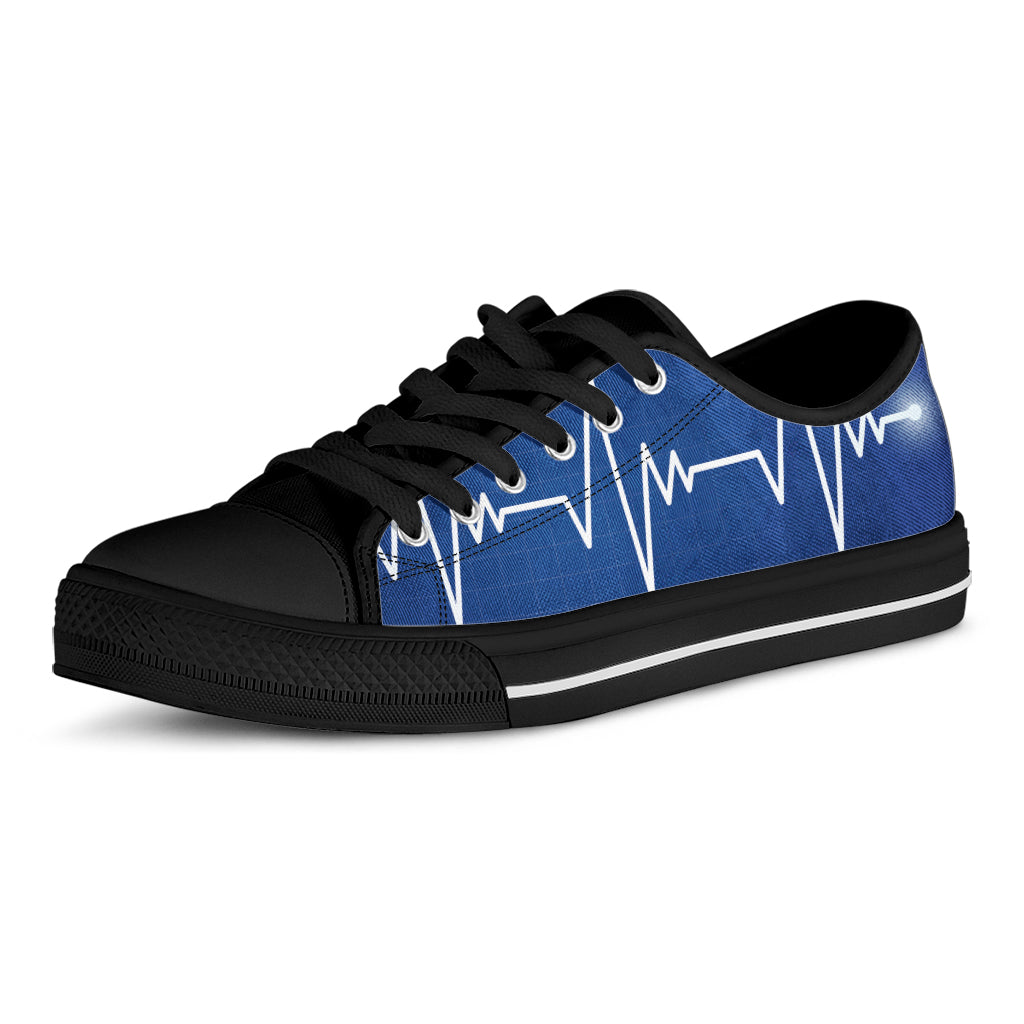 Heartbeat Cardiogram Print Black Low Top Shoes 