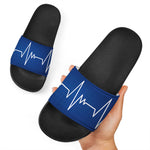 Heartbeat Cardiogram Print Black Slide Sandals