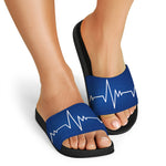 Heartbeat Cardiogram Print Black Slide Sandals