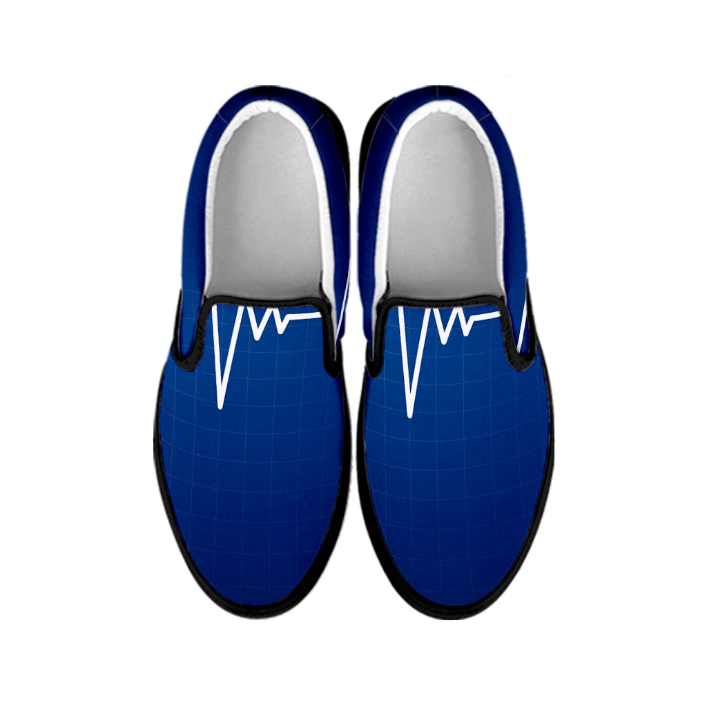 Heartbeat Cardiogram Print Black Slip On Shoes