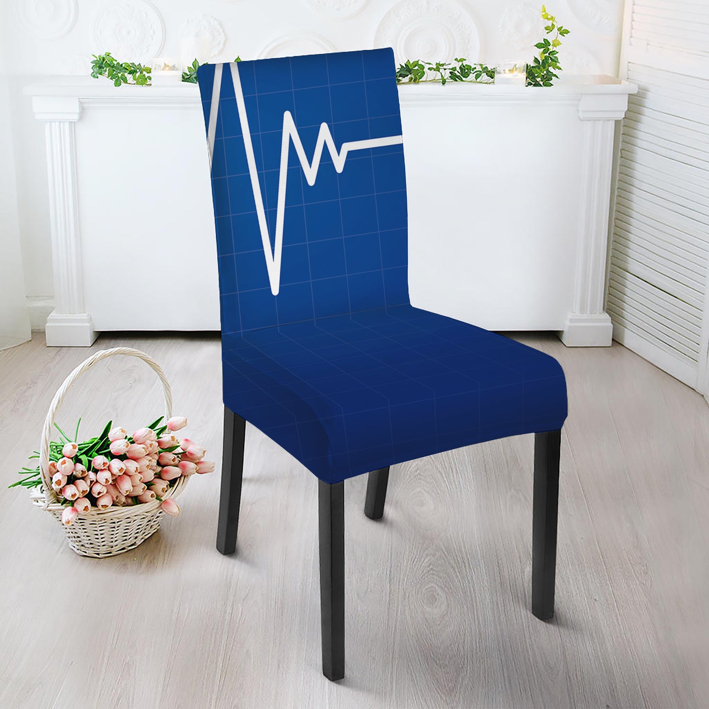 Heartbeat Cardiogram Print Dining Chair Slipcover