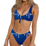 Heartbeat Cardiogram Print Front Bow Tie Bikini