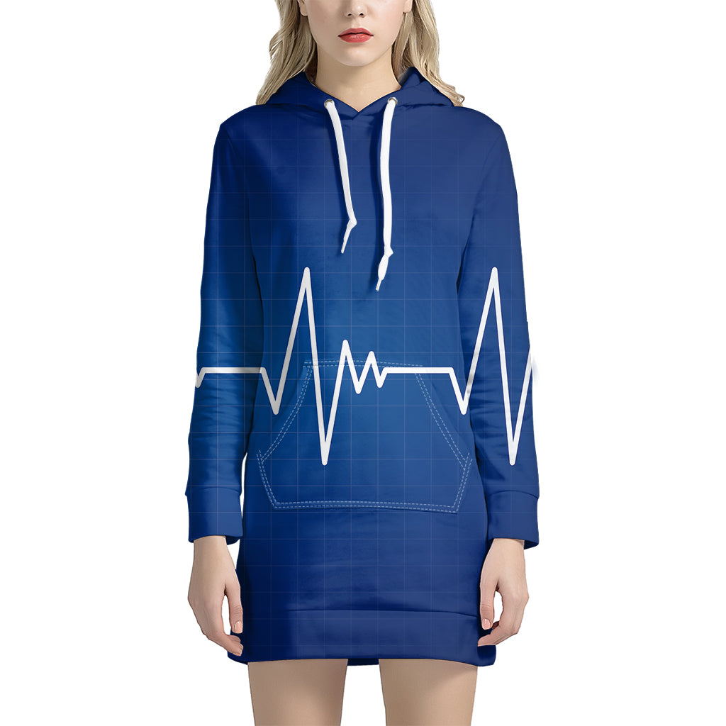 Heartbeat Cardiogram Print Pullover Hoodie Dress