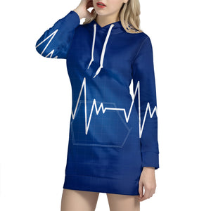 Heartbeat Cardiogram Print Pullover Hoodie Dress