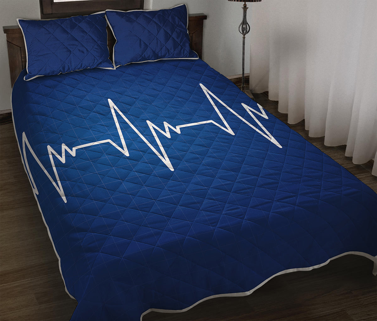Heartbeat Cardiogram Print Quilt Bed Set