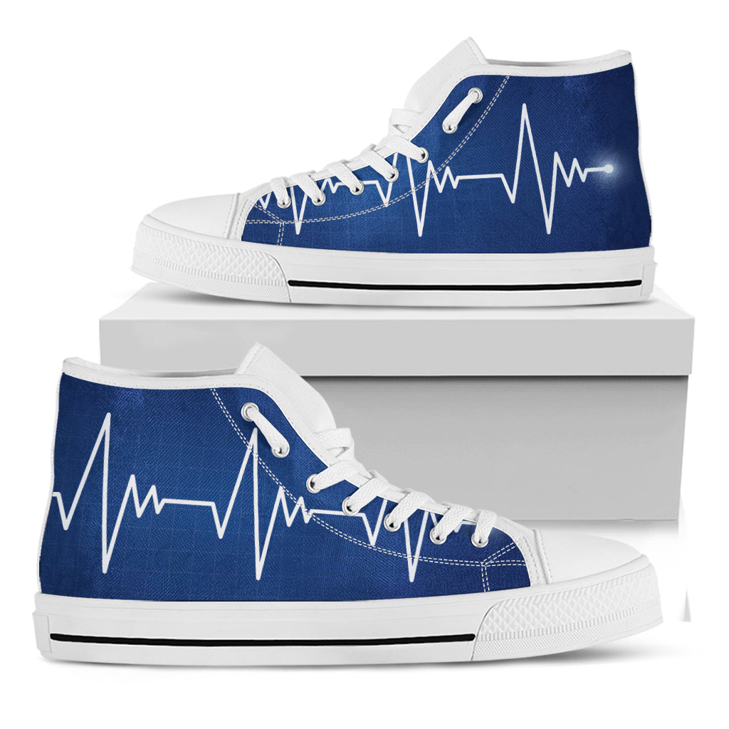 Heartbeat Cardiogram Print White High Top Shoes
