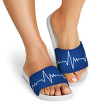 Heartbeat Cardiogram Print White Slide Sandals