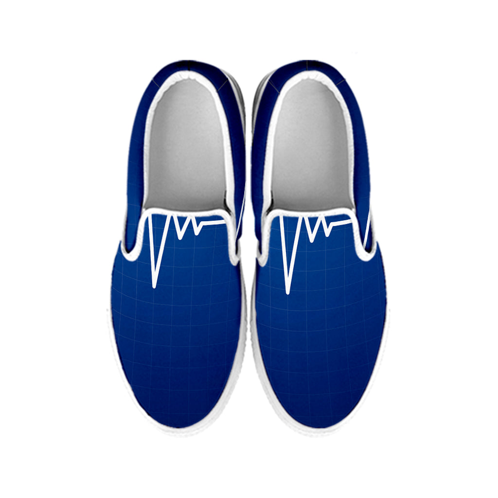 Heartbeat Cardiogram Print White Slip On Shoes