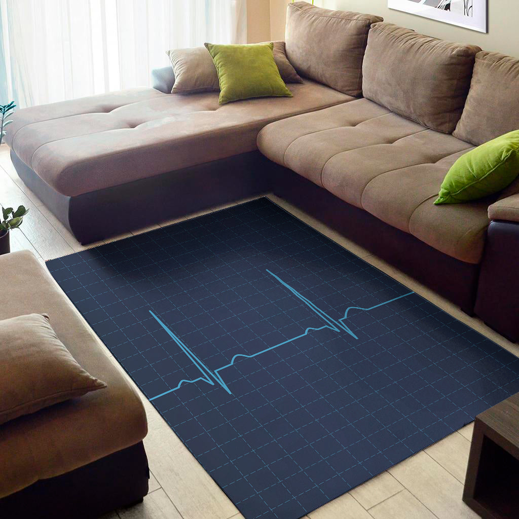 Heartbeat Electrocardiogram Print Area Rug