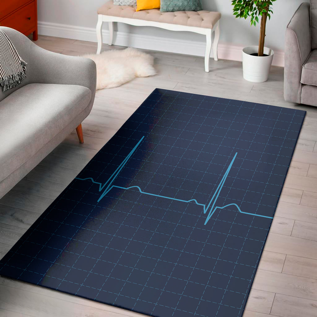 Heartbeat Electrocardiogram Print Area Rug