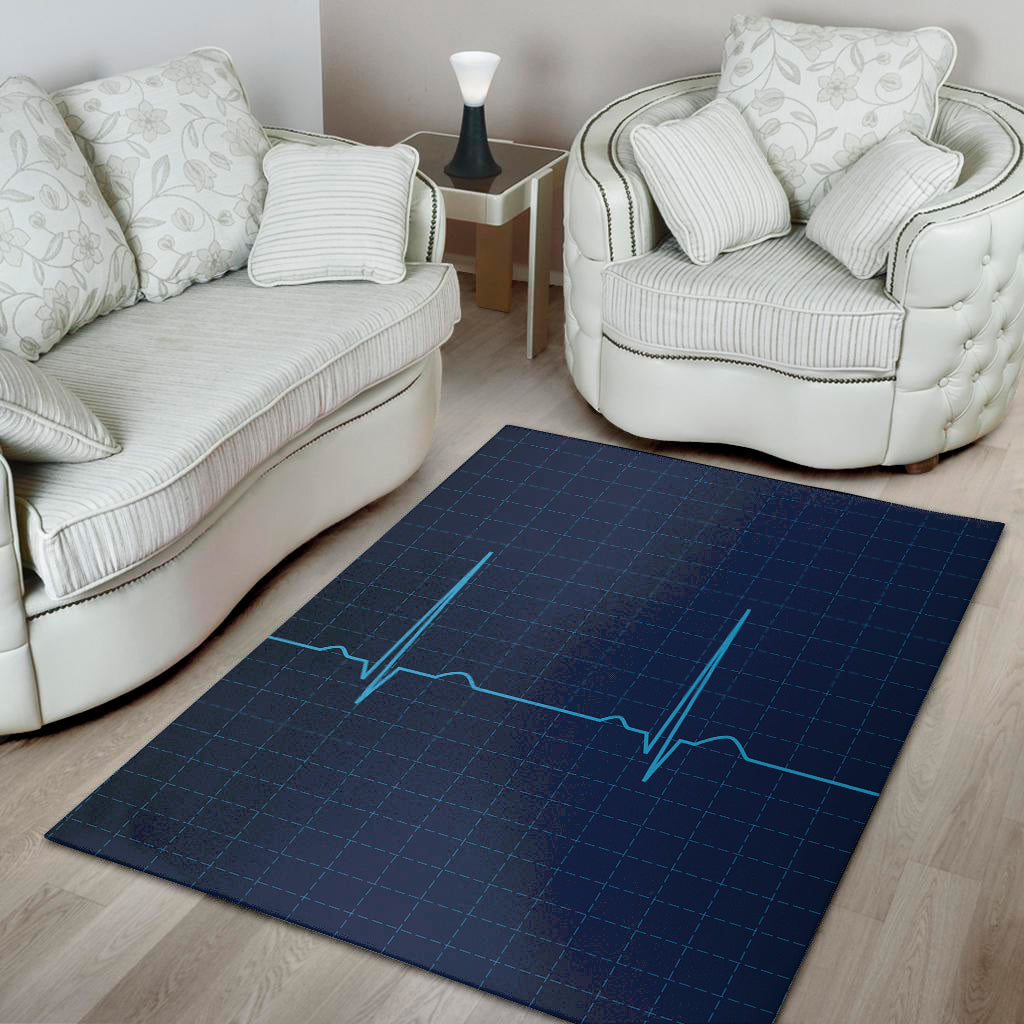 Heartbeat Electrocardiogram Print Area Rug